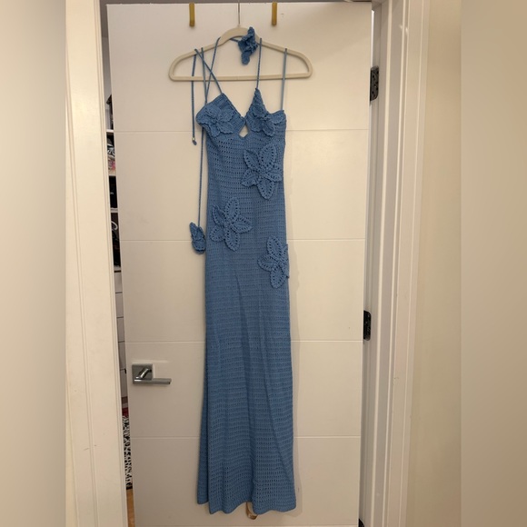 NWT Meshki Kyla Floral Crochet Maxi Dress - Cornflower Blue - size small - Picture 3 of 5